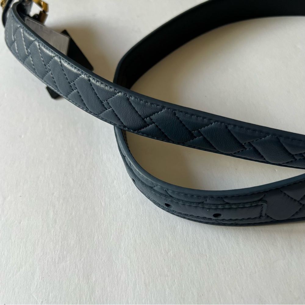 KURT GEIGER LONDON WOMENS QUILTED LEATHER BELT VINTAGE INDIGO BLUE SIZE M/L NWT - Picture 9 of 16